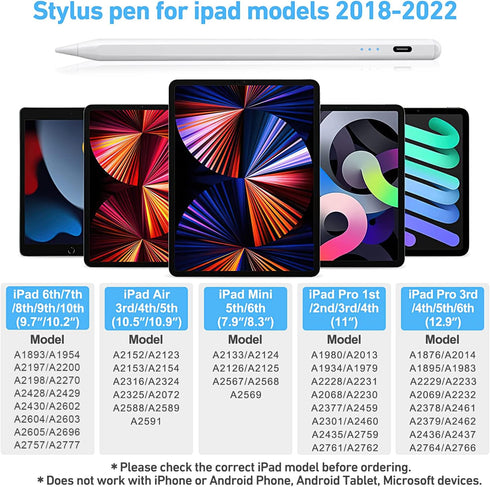Stylus Pen for ipad, Active Pencil with Quick Charge, Palm Rejection Tilt Sensor, Magnetic Apple Compatible 2018-2022 iPad Pro 11"/12.9",iPad 10/9/8/7/6,iPad Mini 5/6,iPad Air3/4/5