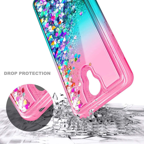 NZND Case for Cricket Icon 2 (2020) U325AC, Glitter Liquid Floating Waterfall Phone Case with Tempered Glass Protector