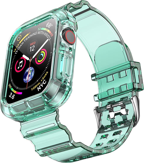 Clear Watch Band for Apple Watch 42mm 44mm 45mm, Transparent Crystal Bumper Case Compatible