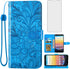 Asuwish Lace Wallet Phone Case for Cricket Vision 3/Debut/AT&T Calypso 1 2 with Tempered Glass & Card Holder - Blue