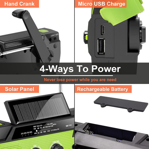 Emergency Crank Weather Radio, 4000mAh Solar Hand Crank Portable AM/FM/NOAA with Flashlight and Cell Phone Charger
