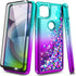 NZND Case for Motorola One 5G Ace - Tempered Glass Screen Protector, Sparkle Glitter Flowing Liquid Case