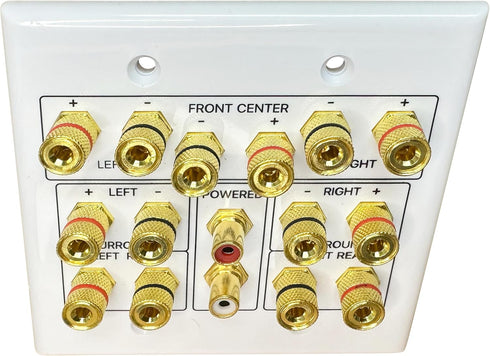 Speaker Wall Plate, 7.2 Home Theater, 2 RCA Wall Plate, Gold Plated Binding Posts for Speaker Setup