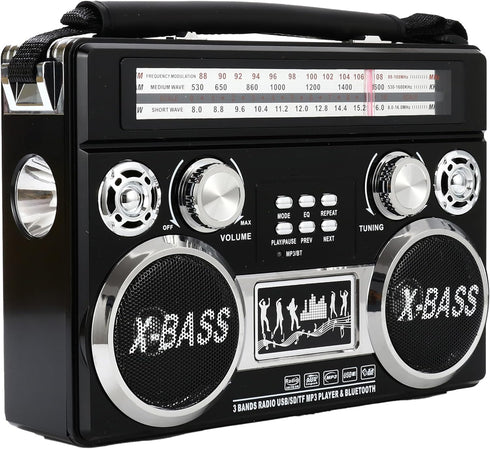 Supersonic SC-1097BT Portable 3 Band Radio with Bluetooth, Flashlight, MP3 Playback