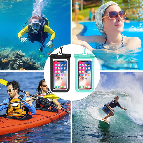 Waterproof Cell Phone Case, IPX8 Phone Pouch for iPhone 15 14 13 Pro Max Plus Galaxy S22 S23, 2 Pack (Black+Light Green)