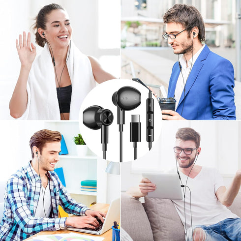 USB C Headphones for Samsung S24+ S24 Ultra, Type C Earphones with Microphone, HiFi Stereo Wired Earbuds for Galaxy