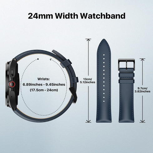 Ticwatch Pro 5 Smartwatch Band Replacement 24mm Width Leather Watch Strap Quick Release Genuine Watch Band Only for Pro 5 Watch, Smart Casual Blue