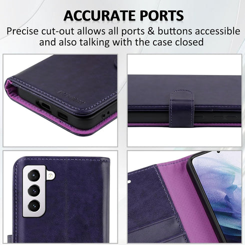 MONASAY Flip Folio Leather Wallet Case for Galaxy S22 5G, Purple, with Screen Protector & RFID Blocking, Credit Card