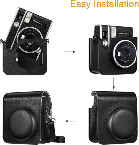 Fintie Premium Vegan Leather Protective Case for Fujifilm Instax Mini 40 Instant Camera with Adjustable Strap
