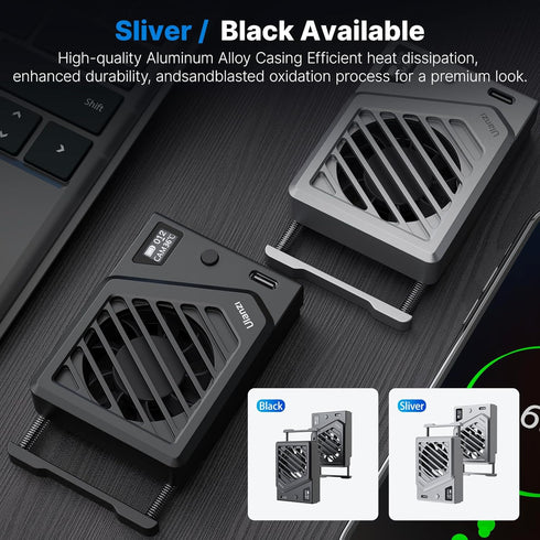 ULANZI Black Camera Cooling Fan, Adjustable Mini Intelligent Cooling Fan with Type-C Charging