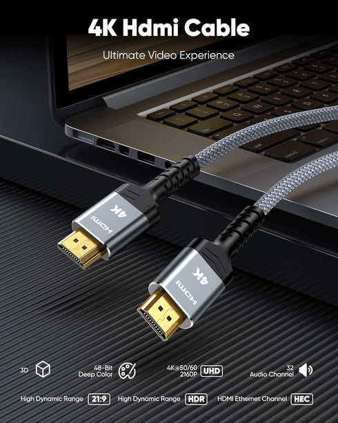 4K 2.0 35FT/10m 4K 18Gbps 3D, 2.2, PS-5/4/3/4K Highwings Long HDMI Cable - HDR Braided HDMI Cord, High Speed
