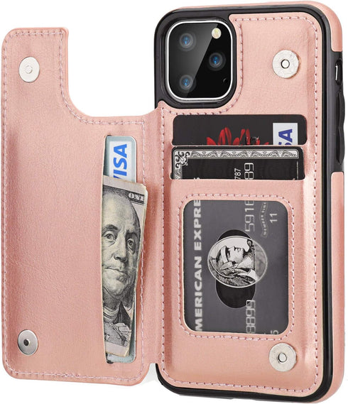 OT ONETOP Wallet Case for iPhone 11 Pro with Card Holder - PU Leather Kickstand, Double Magnetic Clasp, Rose Gold