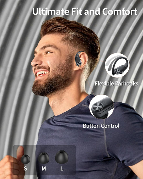 PocBuds Bluetooth Headphones Wireless Earbuds, 80hrs Playtime, Digital Display Sports Ear Buds with Earhook