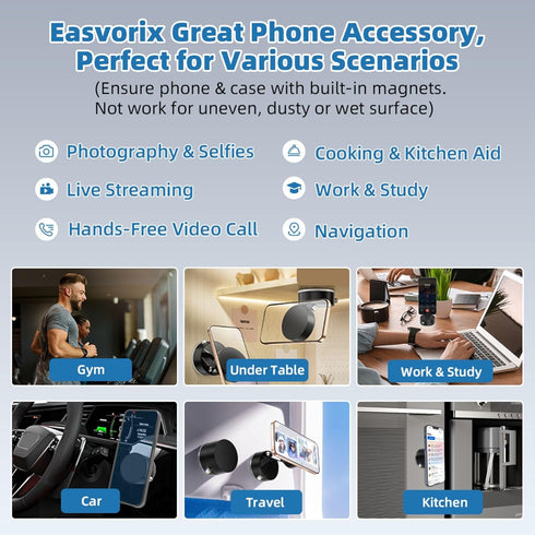 Easvorix 17 Vacuum Magnetic Phone Holder with Metal Ring Compatible with iPhone All Phone, Portable Universal