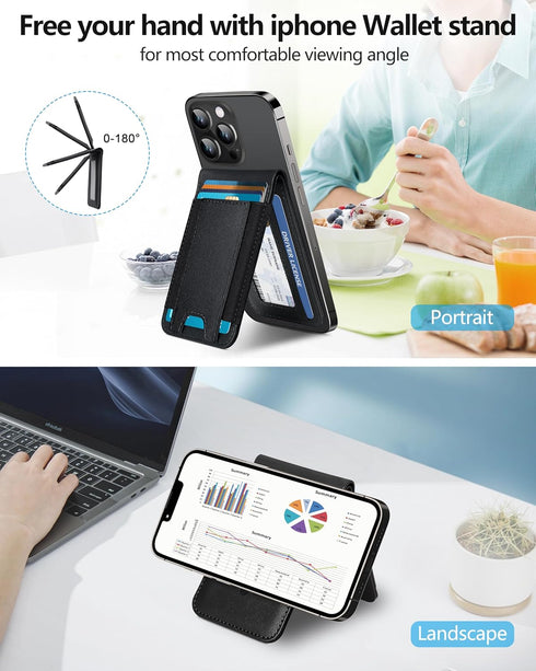 17/16/15/14 Max/14 Pro/14/14 Plus/13/12 9 ExtreLife for Magsafe Wallet, Adjustable Stand, Open ID Window, Magnetic