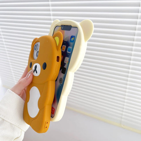 Ultra Thick Soft Silicone Case for Apple iPhone 14 Pro, Teddy Bear Brown Color, Cute 3D Cartoon Design