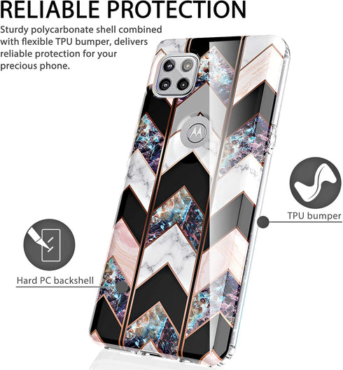 BAISRKE for Moto G 5G Case, Motorola One 5G Ace Shiny Rose Gold Wave Geometric Marble Shockproof Cover
