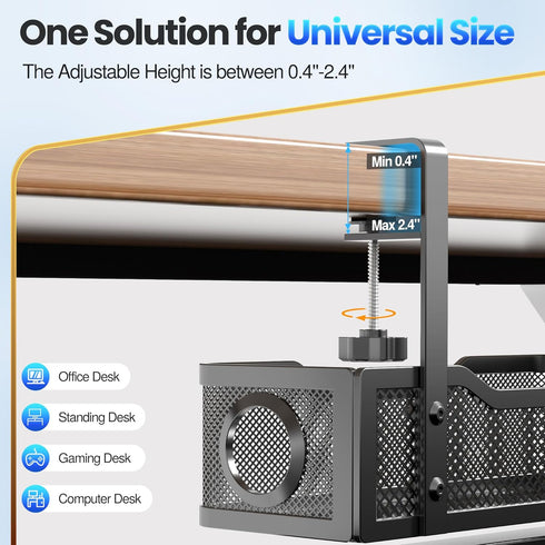 Under Desk Cable Management Tray, No Drill Cable Management Box with Clamp for Desk Wire Management - Black