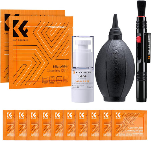 K&F Concept 15-in-1 Camera Lens Cleaning Kit with 10 Glasses Wipes, Cleaning Liquid, 2 Microfiber Cloths, Lens Cleaning