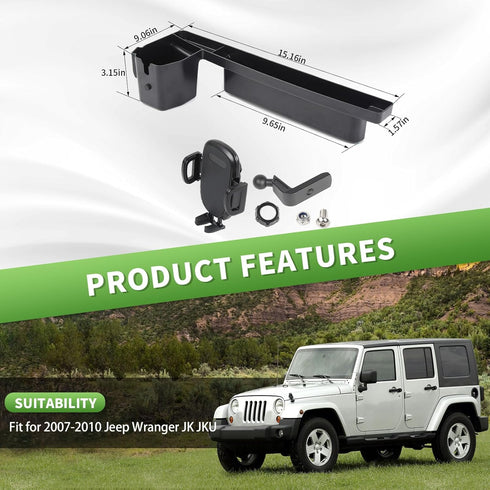 Multi-Mount Metal Road Passenger Phone Holder - Fit for 2007-2010 Jeep Wrangler JK JKU, Phone Mount Storage Tray