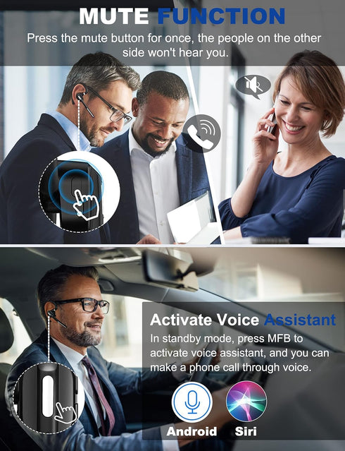 Bluetooth Headset V5.1 with Battery Display Charging Case, Noise Canceling Mic for Driving, Office, Business