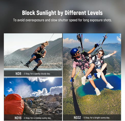 NEEWER ND Filter Set for GoPro Hero 12/11/10/9 Black, 4 Pack (ND8 ND16 ND32 CPL) Multi Coated HD Polarizer Kit