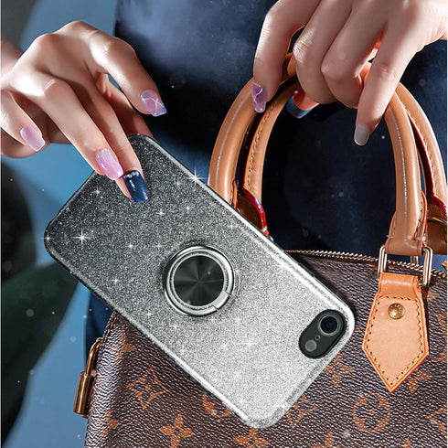 iPhone SE 2020 Case Glitter, Slim Sparkly Cover with 360° Ring Holder Kickstand for iPhone 8/7/SE 2020/SE 3