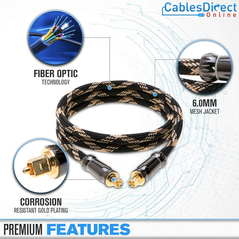 Cables Direct Online 1.5FT Premium Toslink Optical Audio Cable, High Fidelity Digital Fiber Optic Cord