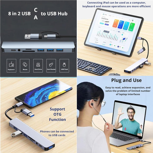 MiaoYfei 8 1 3.0 4 1 USB C Hub Upgrade in USB Splitter Port Extender for Laptop, USB Hub USB Adapter&USB C Splitter USB