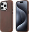 maogoam Genuine Crazy Horse Leather Case for iPhone 15 Pro Max, Dark Brown, Indiana-Jones Style, Compatible with MagSafe