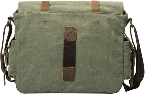 peacechaos Men's Canvas Camera Bag - Leather DSLR SLR Case, Vintage Messenger Sling Bag, Army Green