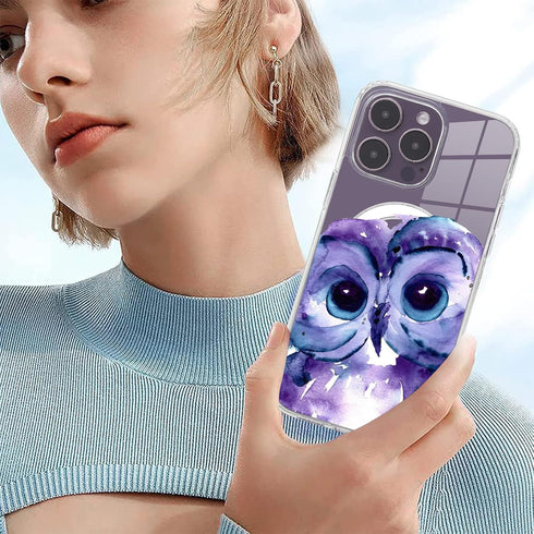 Compatible with MagSafe Designed for iPhone 13 with Purple Owl Pattern,Magnetic Wireless Charging Clear Transparent TPU Phone Case Cover for iPhone 13 6.1 inch