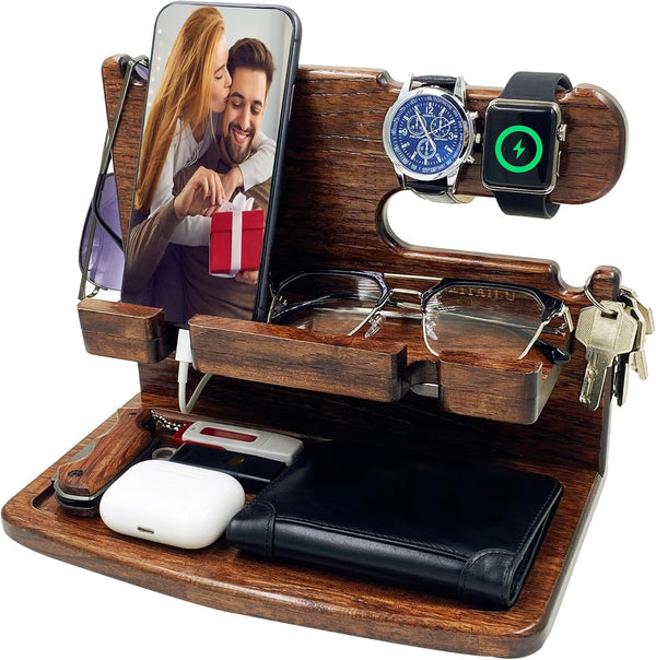 VEIYAILU Gifts for Men Boyfriend Dad Husband Him Wood Phone Docking Station