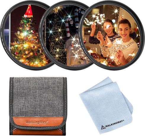 Walking Way 52mm Variable Starburst Filter Kit 3pcs, 4/6/8 Point Short Line Star Effects