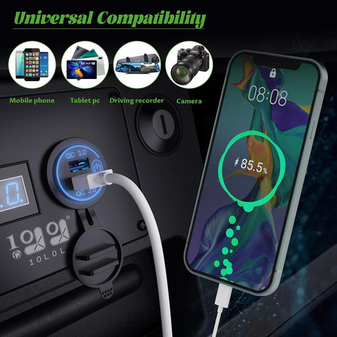 10L0L Golf Cart Quick Charge QC 3.0 Dual USB Charger Socket, 12V-24V USB Outlet for Yamaha EZGO Club Car