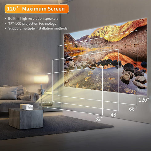 Mini Video Projectors, 720P Movie Projector, 24 to 60in Screen Projection, Eye Friendly LED for Home Outdoor Theater