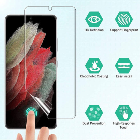EGV 3 Pack Screen Protector Compatible for Samsung Galaxy S21 Ultra 6.8-inch, HD Clear Flexible Film, Positioning Tool, Support Fingerprint, Bubble Free, Model No. ZU