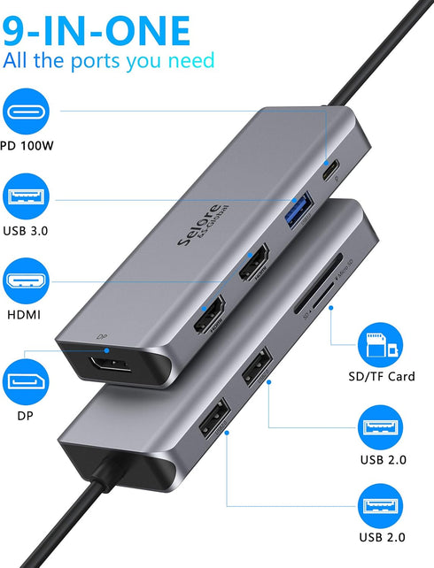 USB C Docking Station Dual Monitor, 9 in 1 Triple Display Docking Station for USB C Thunderbolt 3 Laptops