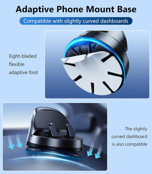 DICMKY 360 Car Dashboard Phone Holder Mount, Rotating Curved Dash Automatic Clamping Cell Phone Mount with Adaptive