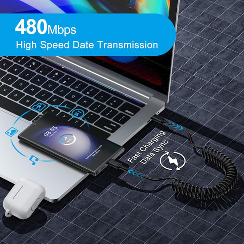 Android Auto USB C to USB C Cable 3FT Fast Charging Coiled Charger Cord for Samsung Galaxy S24 Ultra, iPhone 15, Pixel