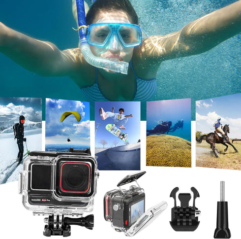 PCTC 60M Waterproof Case for Insta360 Ace Pro - Protective Underwater Dive Housing Shell with Bracket Accessories