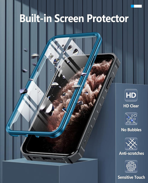 FNTCASE iPhone 11 Pro Max Case: Heavy Duty Blue Shockproof Dual Layer with Kickstand - Military Grade Protection.