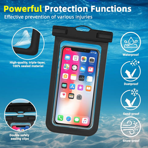 Waterproof Cell Phone Case, IPX8 Phone Pouch for iPhone 15 14 13 Pro Max Plus Galaxy S22 S23, 2 Pack (Black+Light Green)