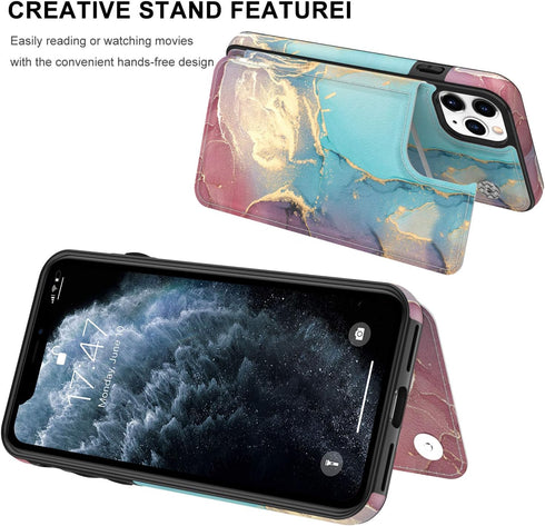 LETO Luxury Flip Folio Leather Wallet Case for iPhone 12 Pro Max, Fashion Designs for Women, Built-in Card Slots, Opal