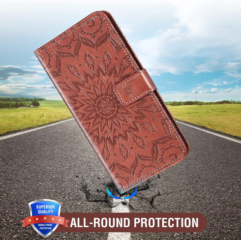 Hot Pepper Serrano 3 Wallet Case with Tempered Glass, Leather Flip Cover, Card Holder, Stand - Brown for A95B A95C A95J.