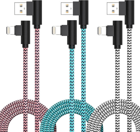 FOXSEA 3 Pack Right Angle Lightning Cable 6FT - MFi Certified Fast Charging for iPhone 14/13/12/11 Pro/Max/Mini, iPad &