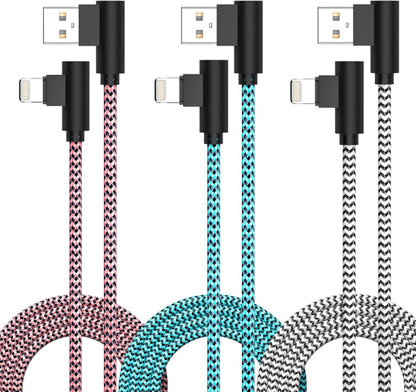 FOXSEA 3 Pack Right Angle Lightning Cable 6FT - MFi Certified Fast Charging for iPhone 14/13/12/11 Pro/Max/Mini, iPad &