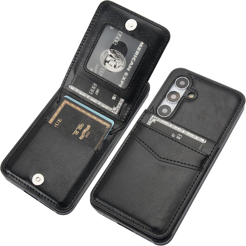 KIHUWEY Samsung Galaxy S24 Case Wallet, Black, Flip Premium Leather Magnetic Clasp, Kickstand, Heavy Duty Protective