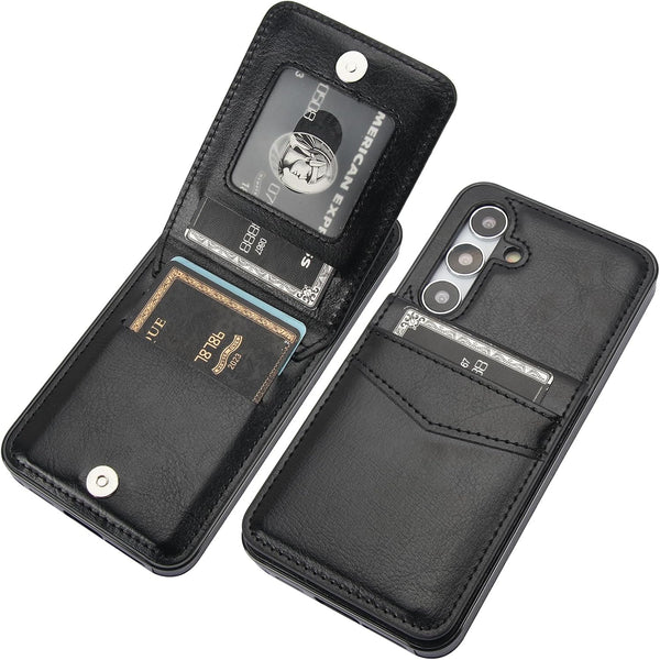 KIHUWEY Samsung Galaxy S24 Case Wallet, Black, Flip Premium Leather Magnetic Clasp, Kickstand, Heavy Duty Protective