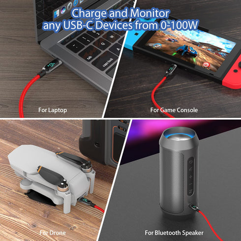 SOOPII 100W 4ft USB C to USB C Cable Fast Charge, Nylon Braided Cable with LED Display for iPhone 15/15 Pro/15 Plus/15